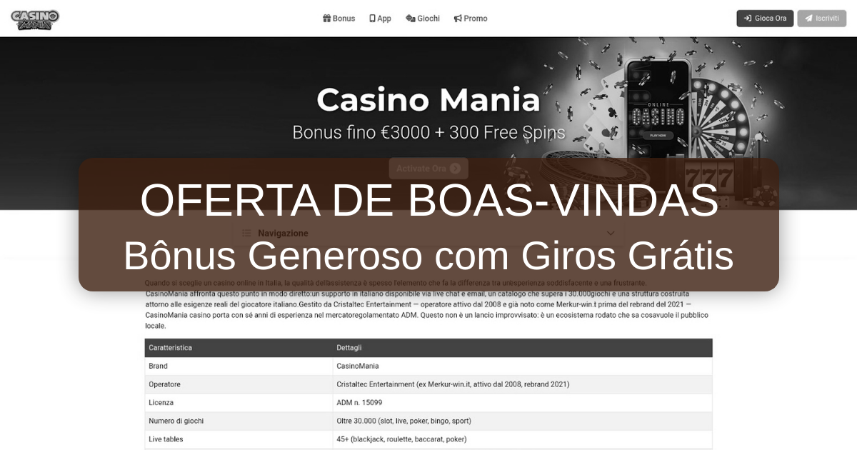 Mania Casino welcome bonus